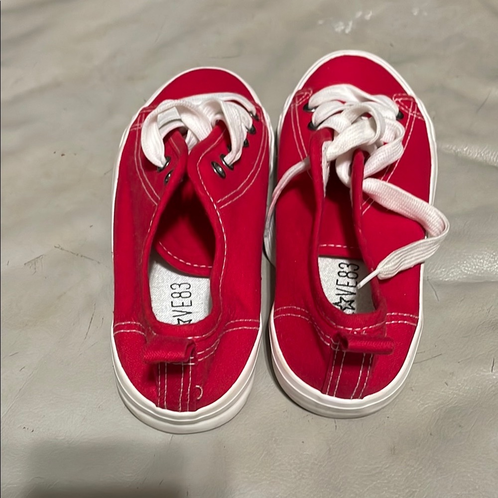 Red Canvas Sneakers with White Laces